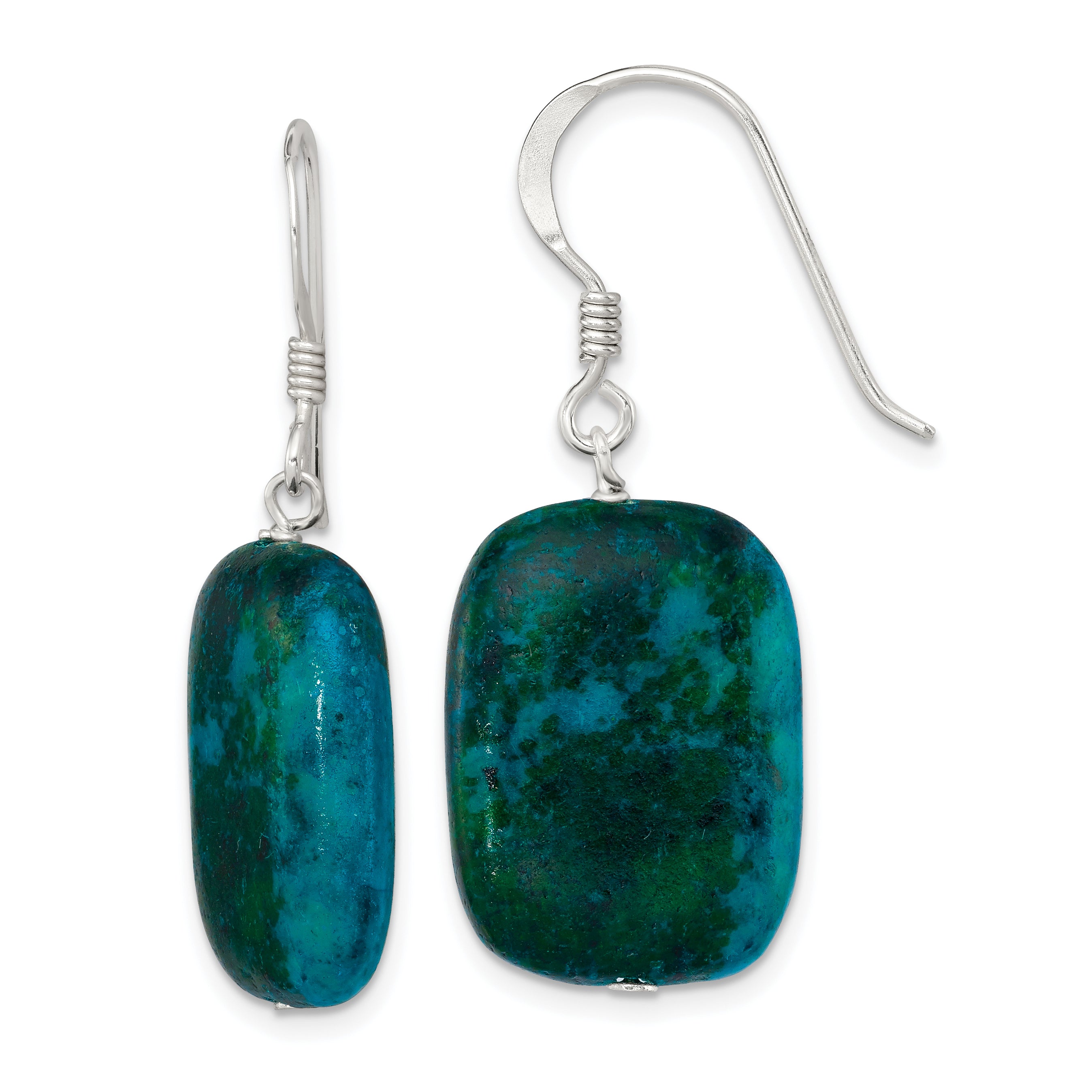 Sterling Silver Polished Stabilized Chrysocolla Oval Dangle Earrings