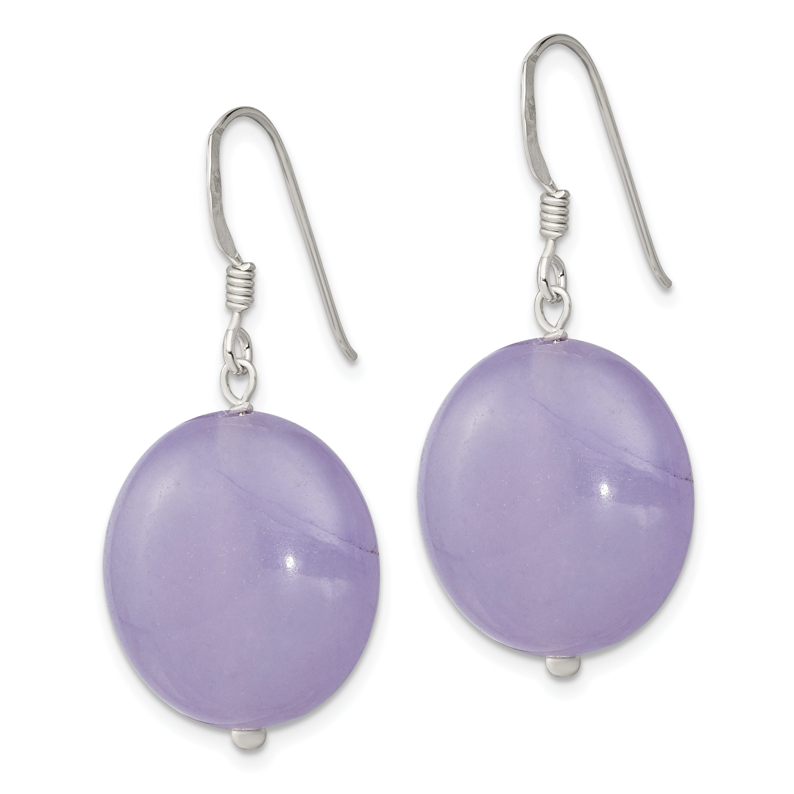 Sterling Silver Polished Lavender Jade Circle Dangle Earrings