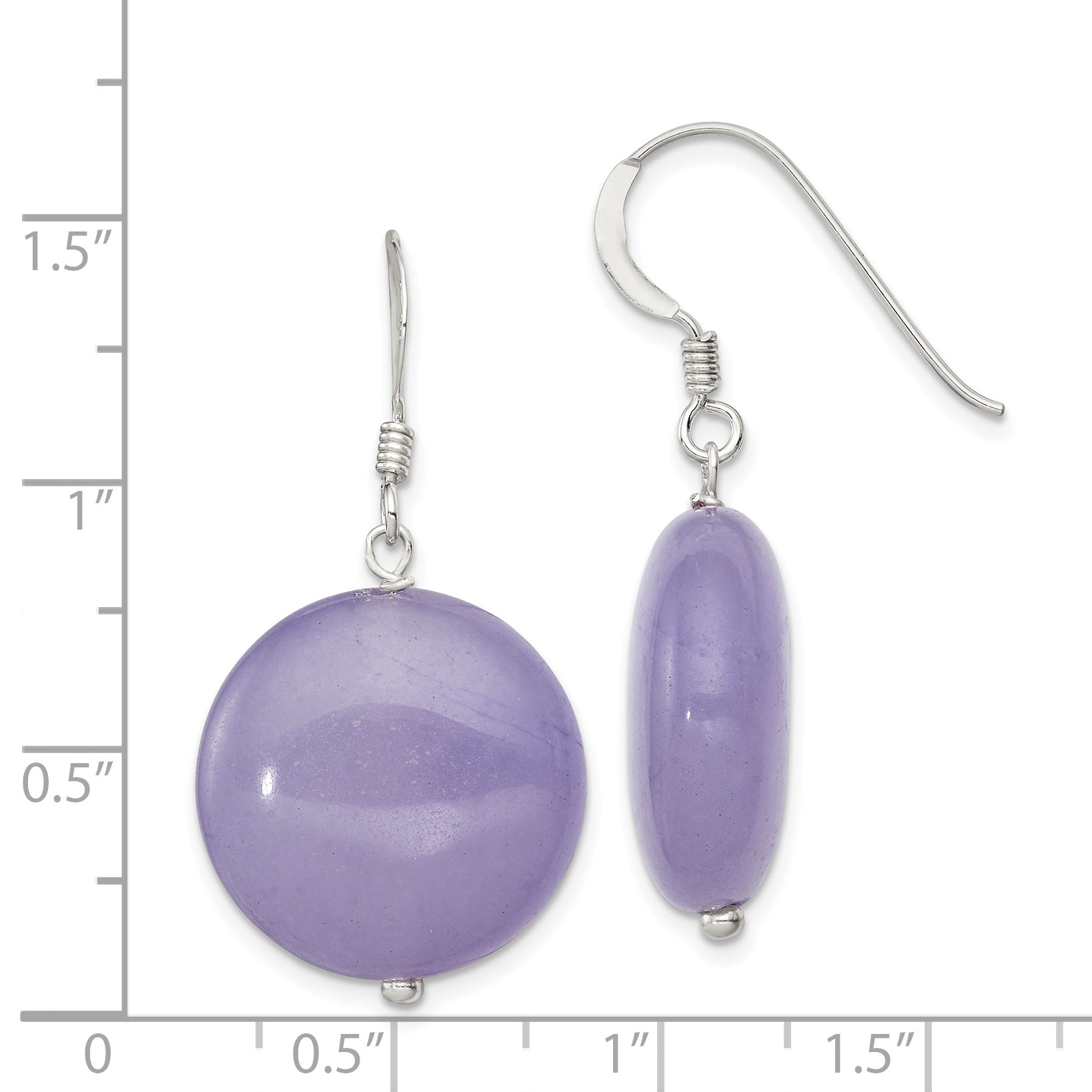 Sterling Silver Polished Lavender Jade Circle Dangle Earrings