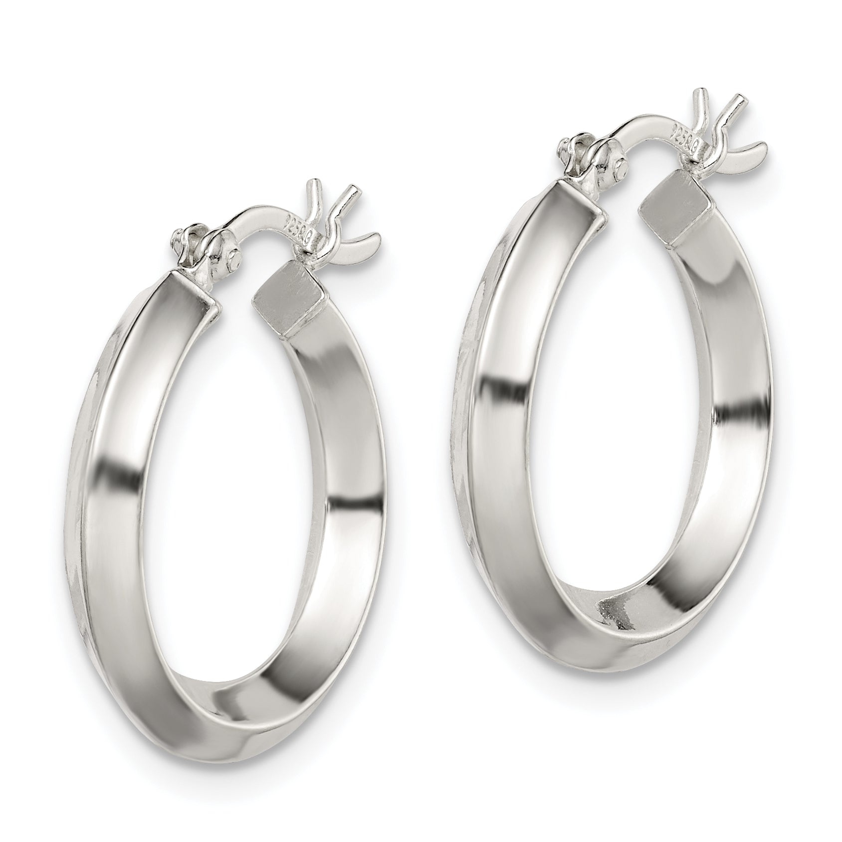 Sterling Silver Polished 3x20mm Knife Edge Round Hoop Earrings