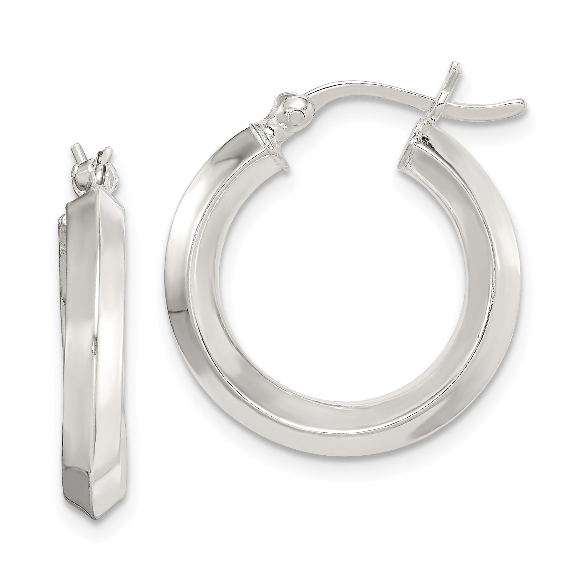 Sterling Silver Polished 3x20mm Knife Edge Round Hoop Earrings