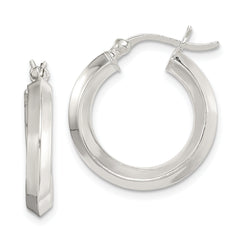 Sterling Silver Polished 3x20mm Knife Edge Round Hoop Earrings