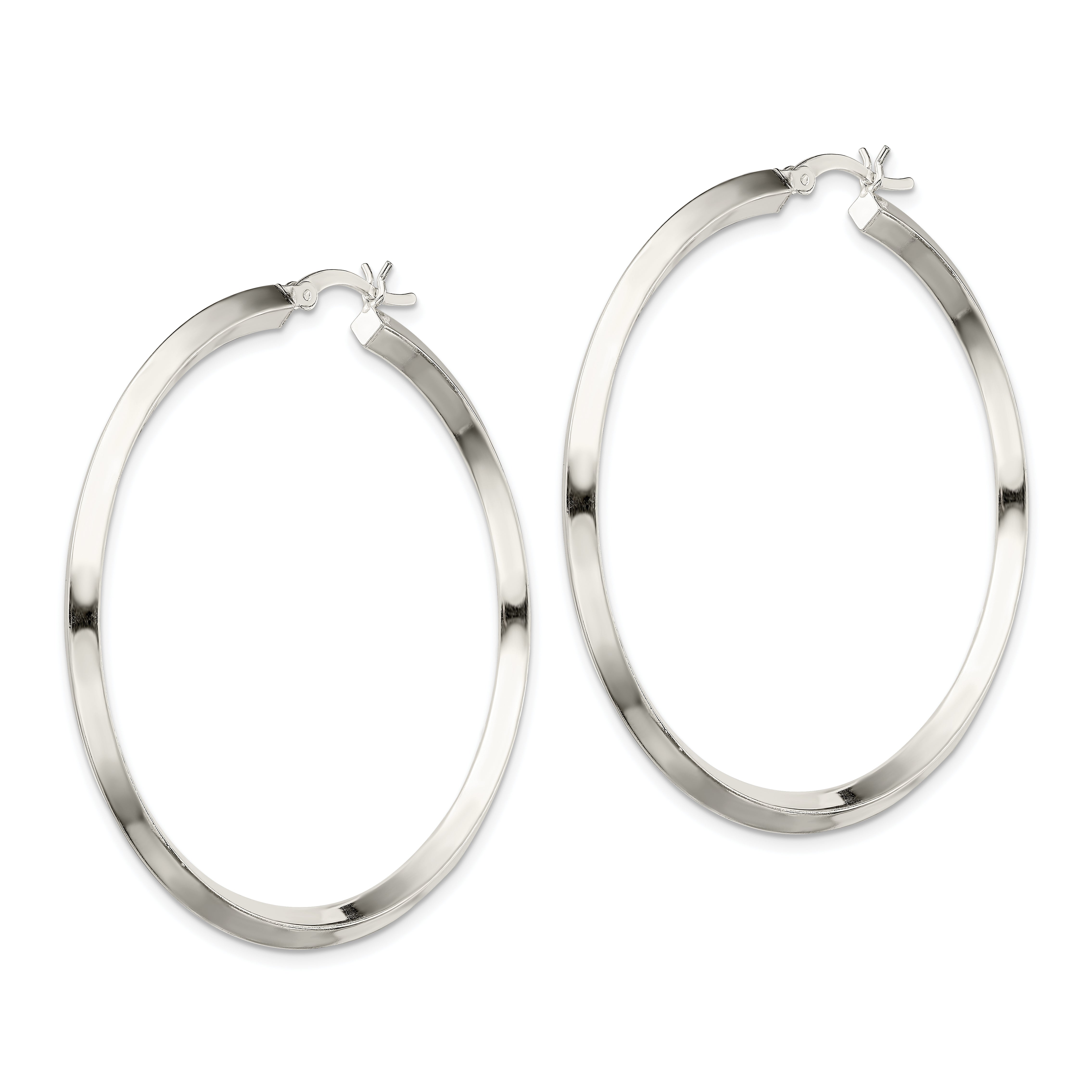 Sterling Silver Polished 3x50mm Knife Edge Round Hoop Earrings