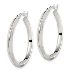 Sterling Silver Polished 3x30mm Knife Edge Round Hoop Earrings