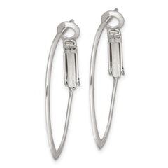 Sterling Silver Rhodium-plated 1.5mm Oval Omega Back Hoop Earrings