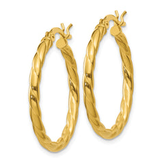 Sterling Silver Gold Flash Plated Twisted 3x25mm Hoop Earrings