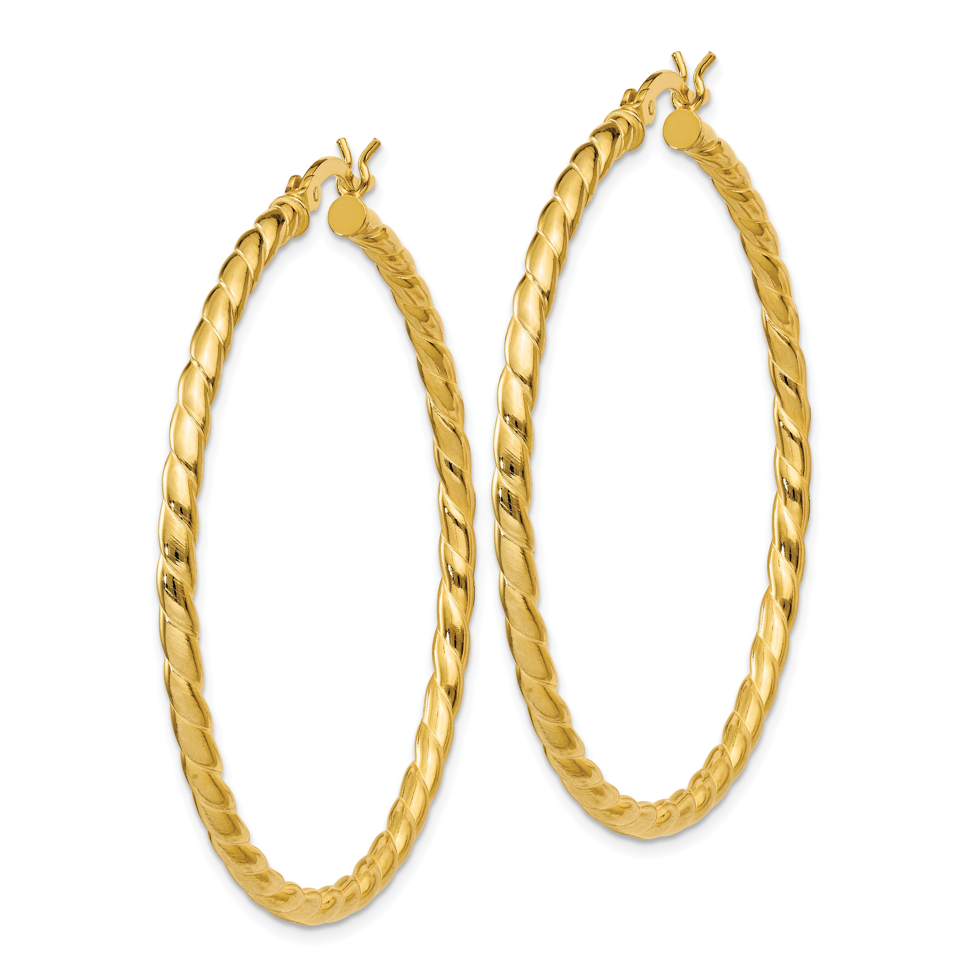 Sterling Silver Gold Flash Plated Twisted 3x45mm Hoop Earrings