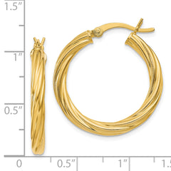 Sterling Silver Gold Flash Plated Twisted 3.5x25mm Hoop Earrings