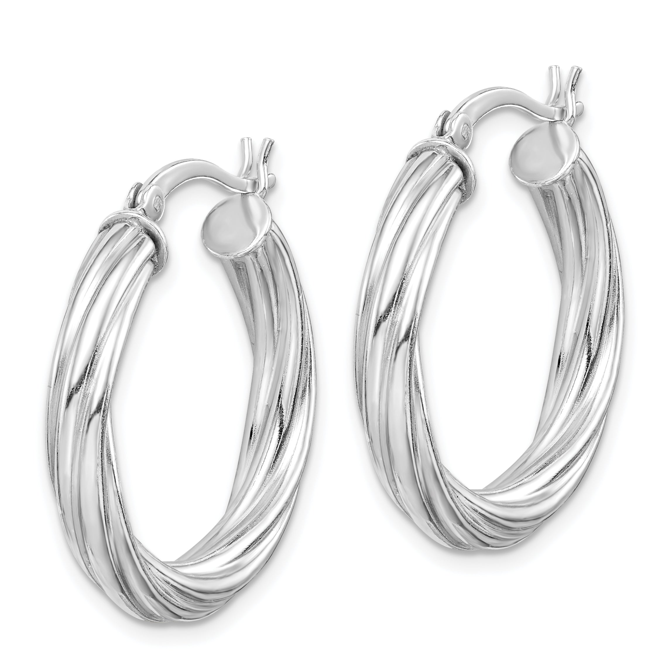 Sterling Silver Rhodium-plated Twisted 4x25mm Hoop Earrings