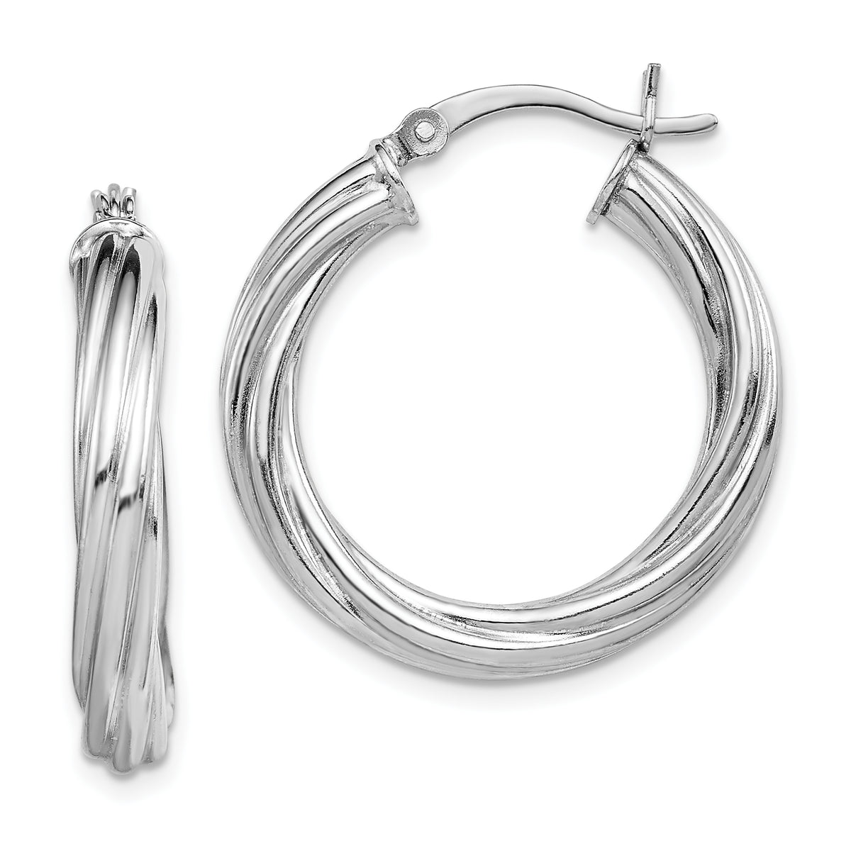 Sterling Silver Rhodium-plated Twisted 4x25mm Hoop Earrings