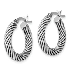 Sterling Silver Antiqued 3.25x20mm Twisted Hoop Earrings