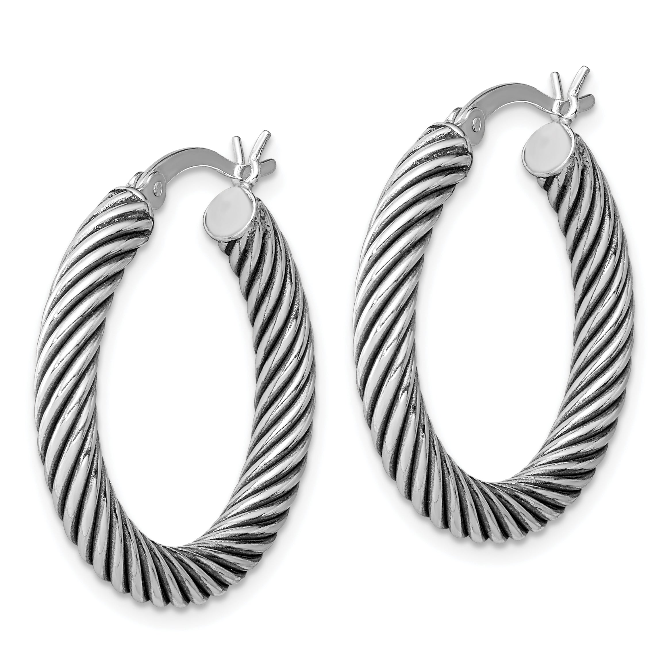 Sterling Silver Antiqued 3.25x25mm Twisted Hoop Earrings