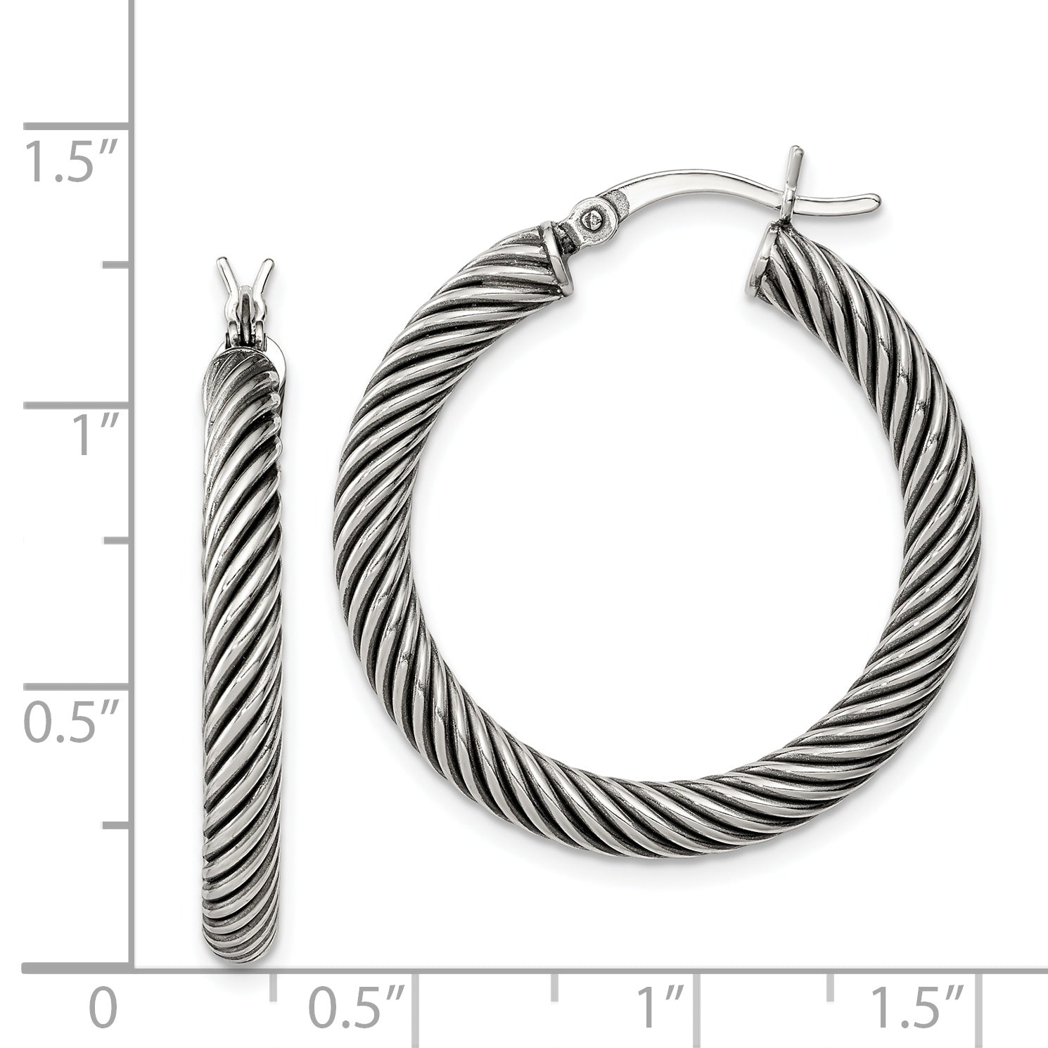 Sterling Silver Antiqued 3.25x30mm Twisted Hoop Earrings