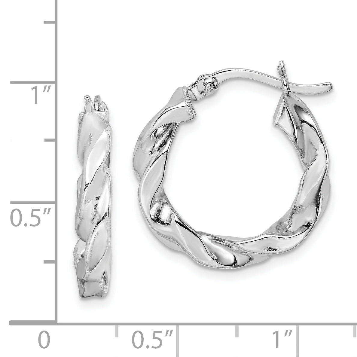 Sterling Silver Rhodium Plated Twisted 3.5x20mm Hoop Earrings