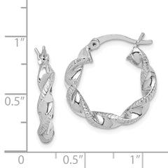 Sterling Silver Rhodium Plated Twisted 3.5x20mm Hoop Earrings