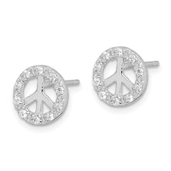 Sterling Silver Rhodium-plated Small CZ Peace Symbol Post Earrings