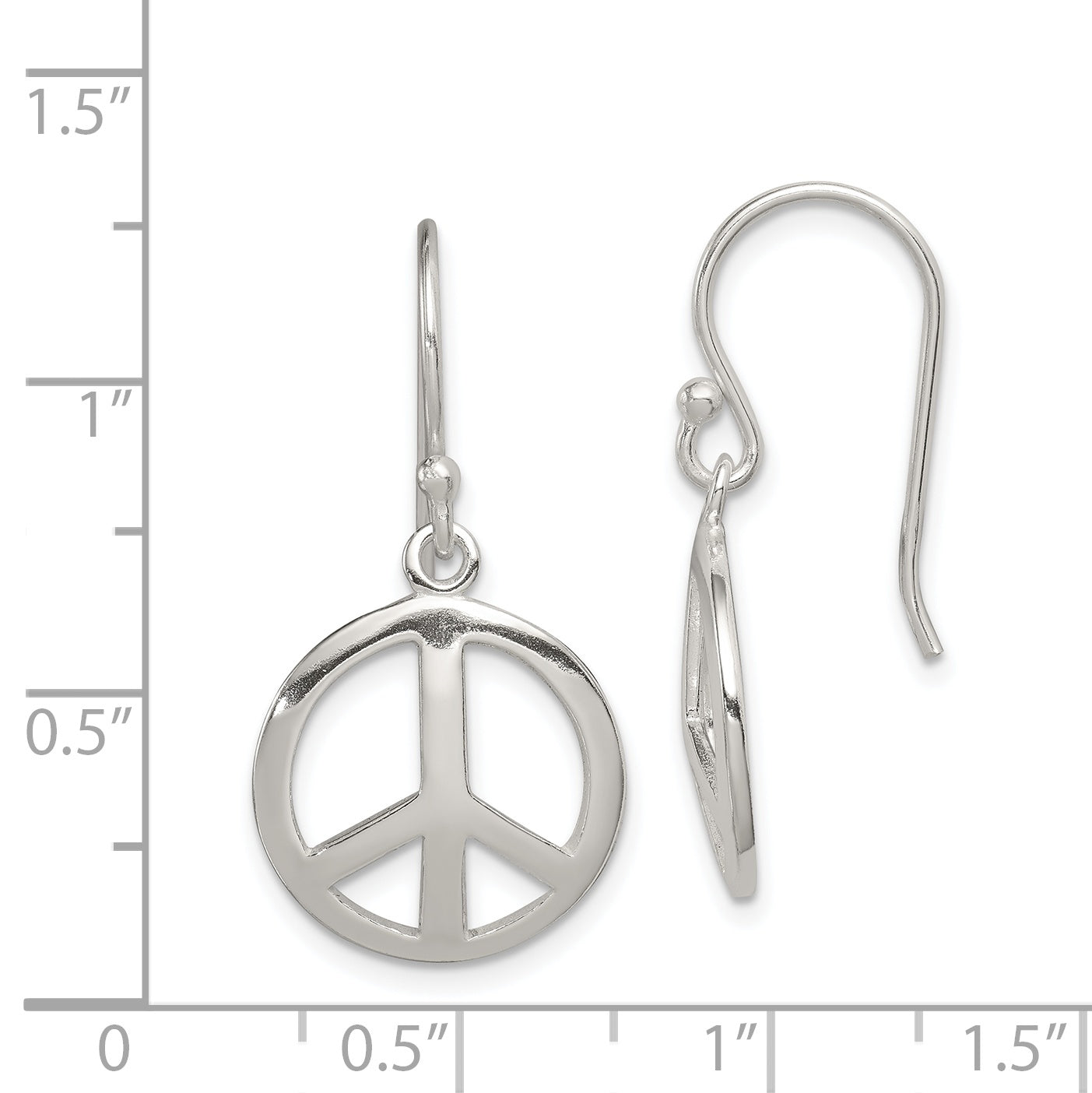 Sterling Silver Polished Peace Dangle Earrings