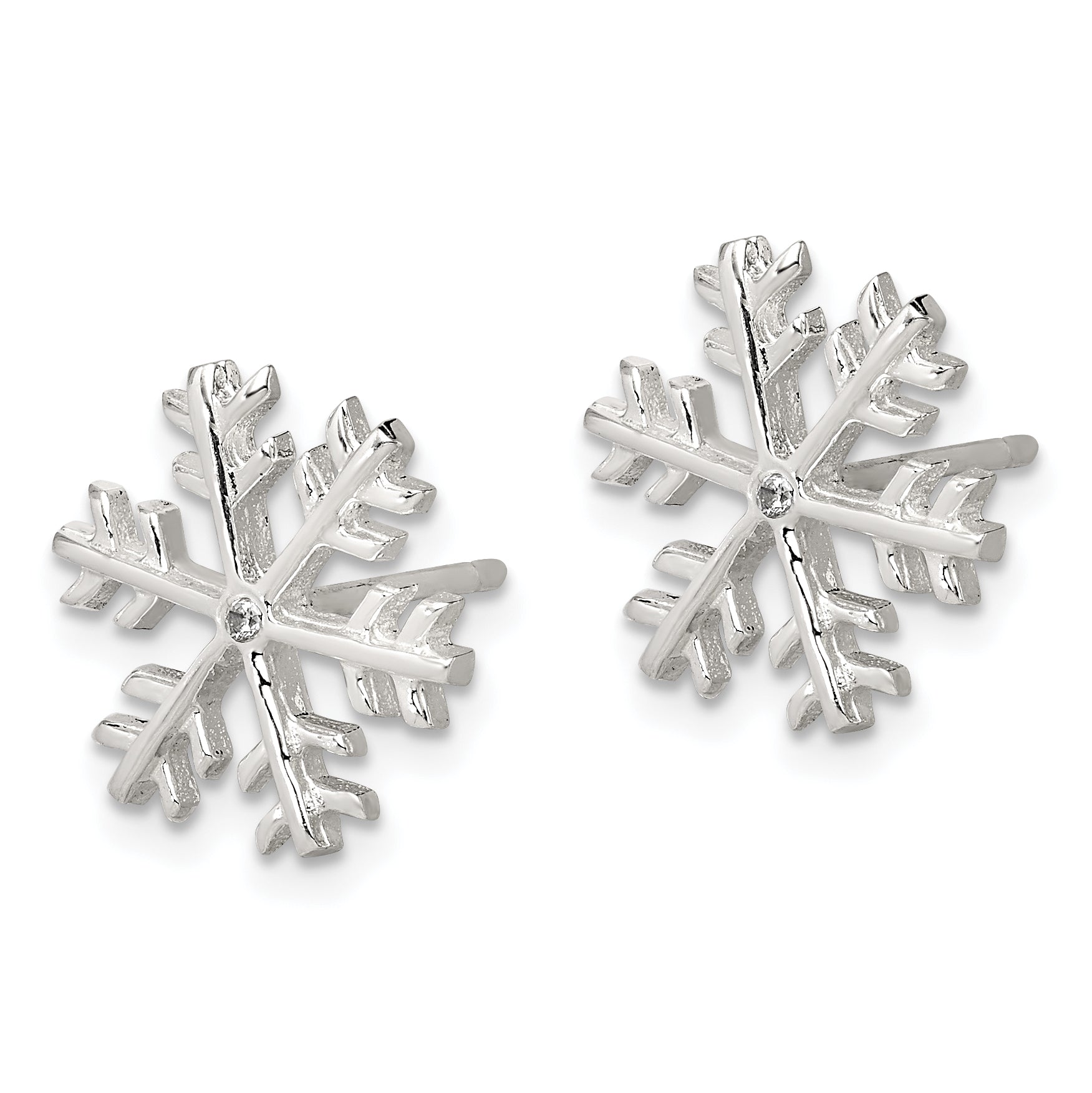 Sterling Silver CZ Polished Snowflake Post Earrings