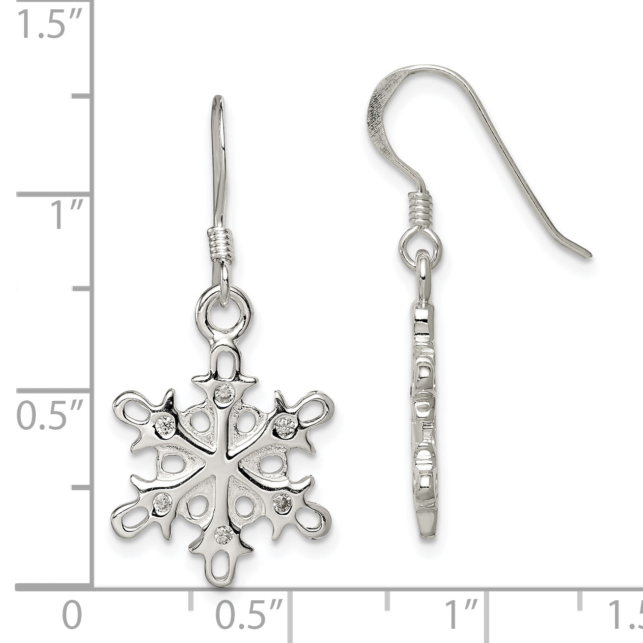 Sterling Silver Polished / Satin CZ Snowflake Dangle Earrings