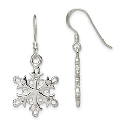 Sterling Silver Polished / Satin CZ Snowflake Dangle Earrings