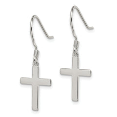 Sterling Silver Rhodium-plated Polished Cross Dangle Earrings