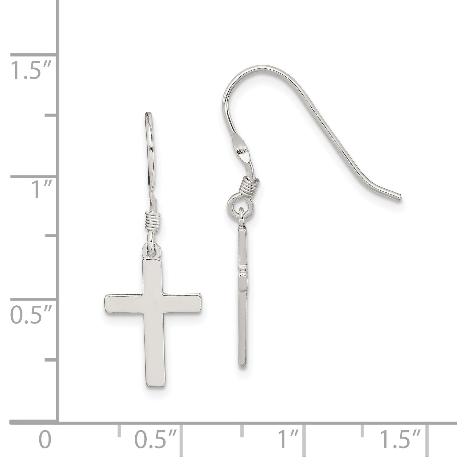 Sterling Silver Rhodium-plated Polished Cross Dangle Earrings