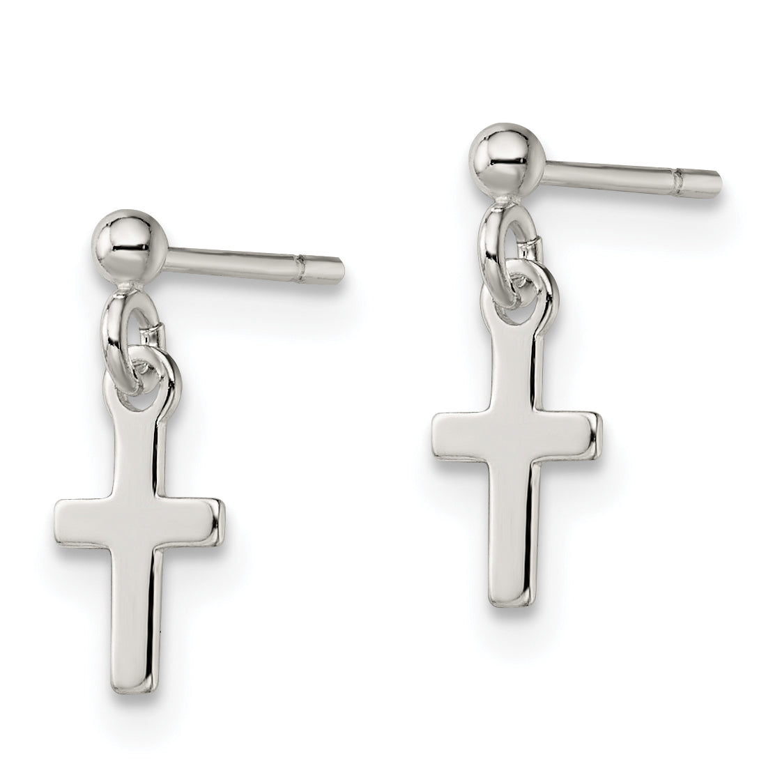 Sterling Silver Polished Latin Cross Post Dangle Earrings