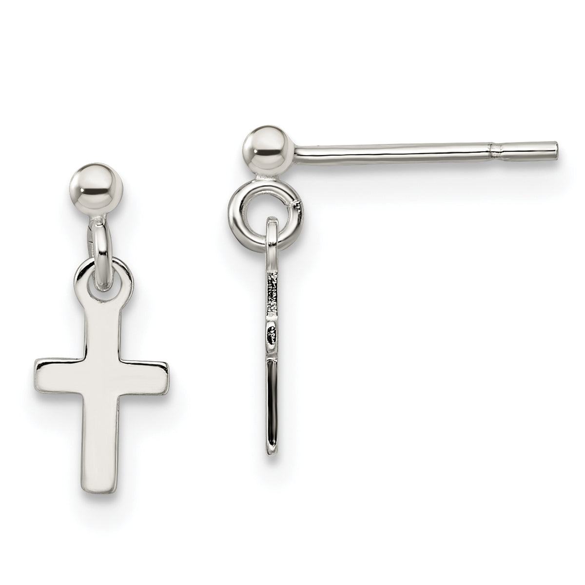 Sterling Silver Polished Latin Cross Post Dangle Earrings