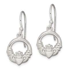 Sterling Silver Polished Claddagh Dangle Earrings