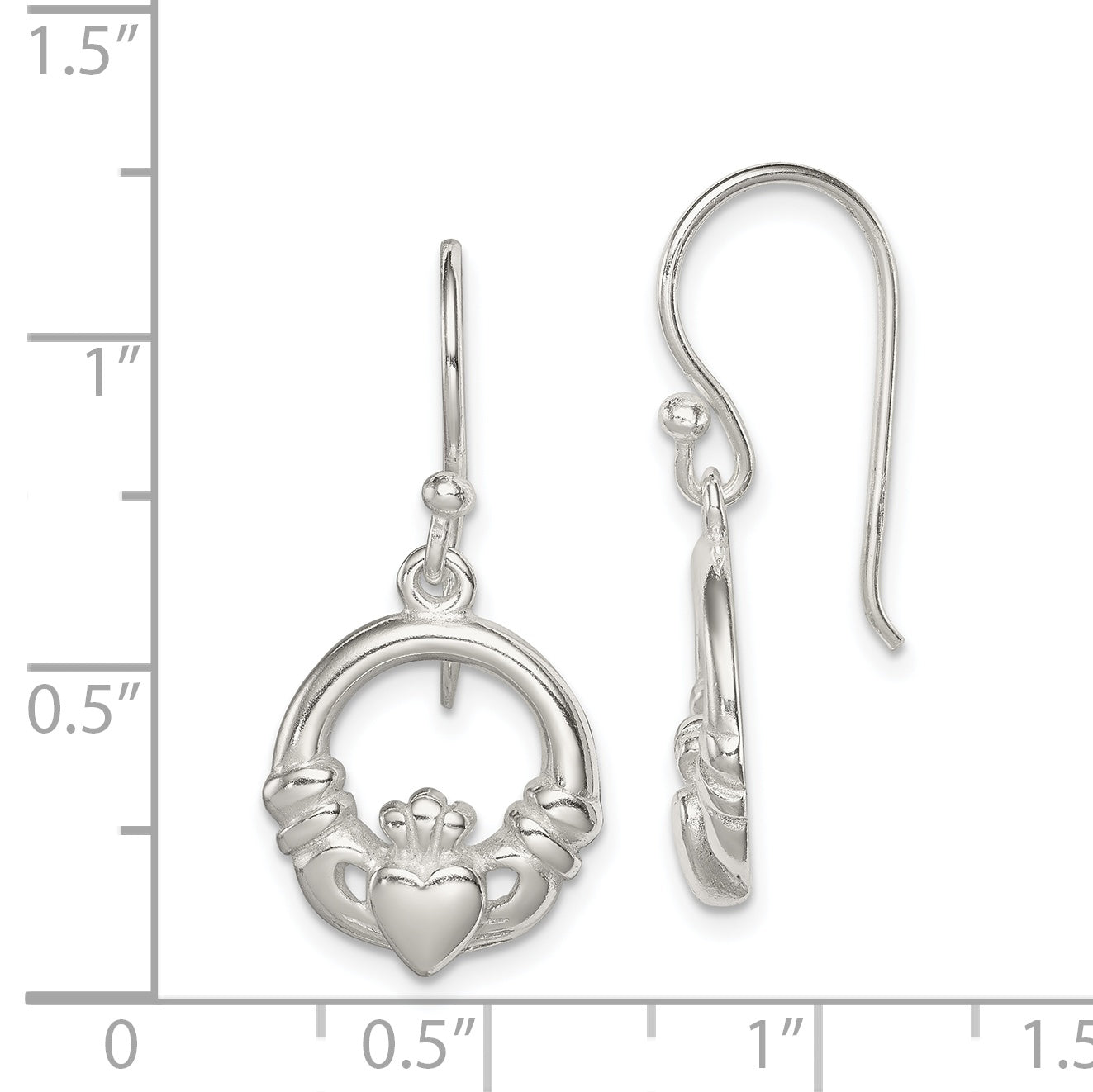 Sterling Silver Polished Claddagh Dangle Earrings