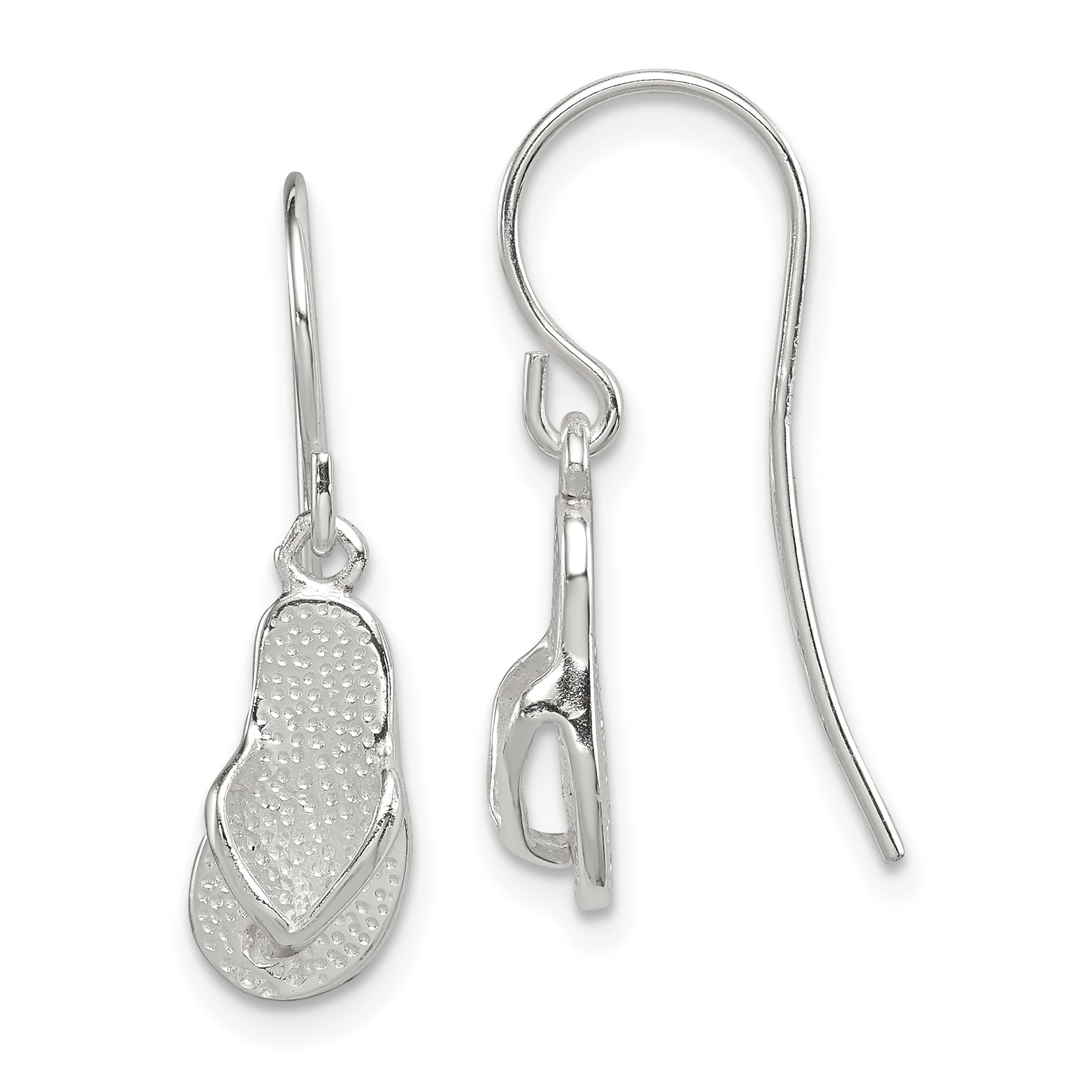 Sterling Silver Polished / Textured Sandal Dangle Earrings