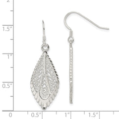 Sterling Silver Polished & D/C Fancy Filigree Teardrop Dangle Earrings