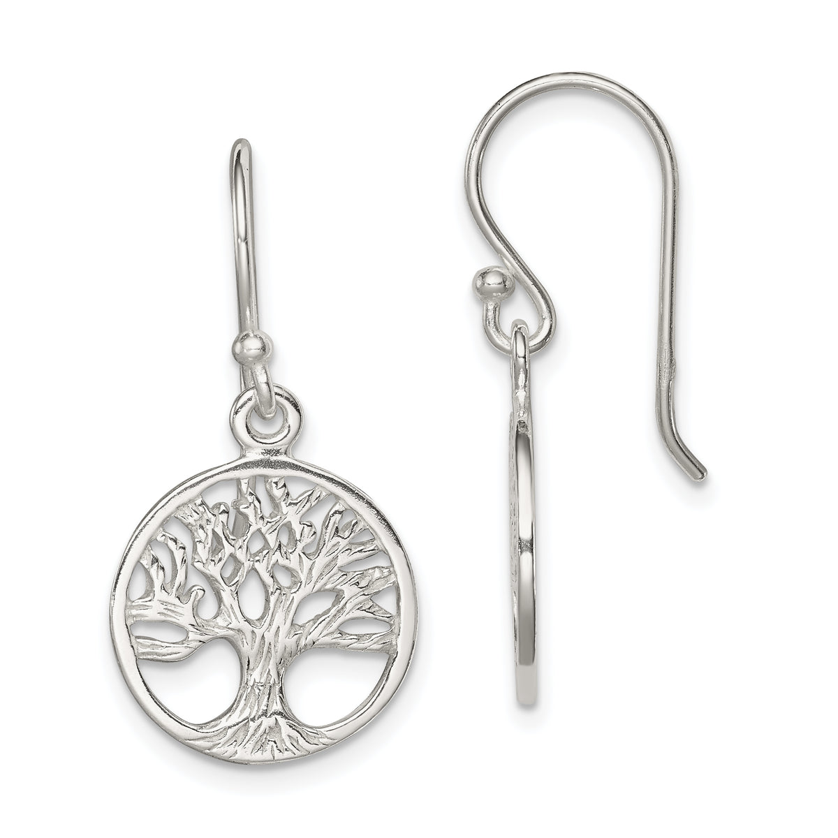 Sterling Silver Polished Filigree Tree Dangle Earrings