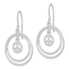 Sterling Silver Rhodium-plated Circles w/Peace Symbol Dangle Earrings