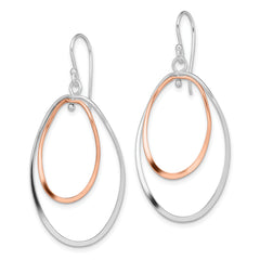 Sterling Silver RH-Plated & Rose Vermeil Twisted Double Oval Dangle Earring