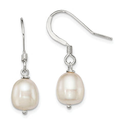 Sterling Silver Polished White 7-8mm Freshwater Cultured Pearl Dangle Earrings