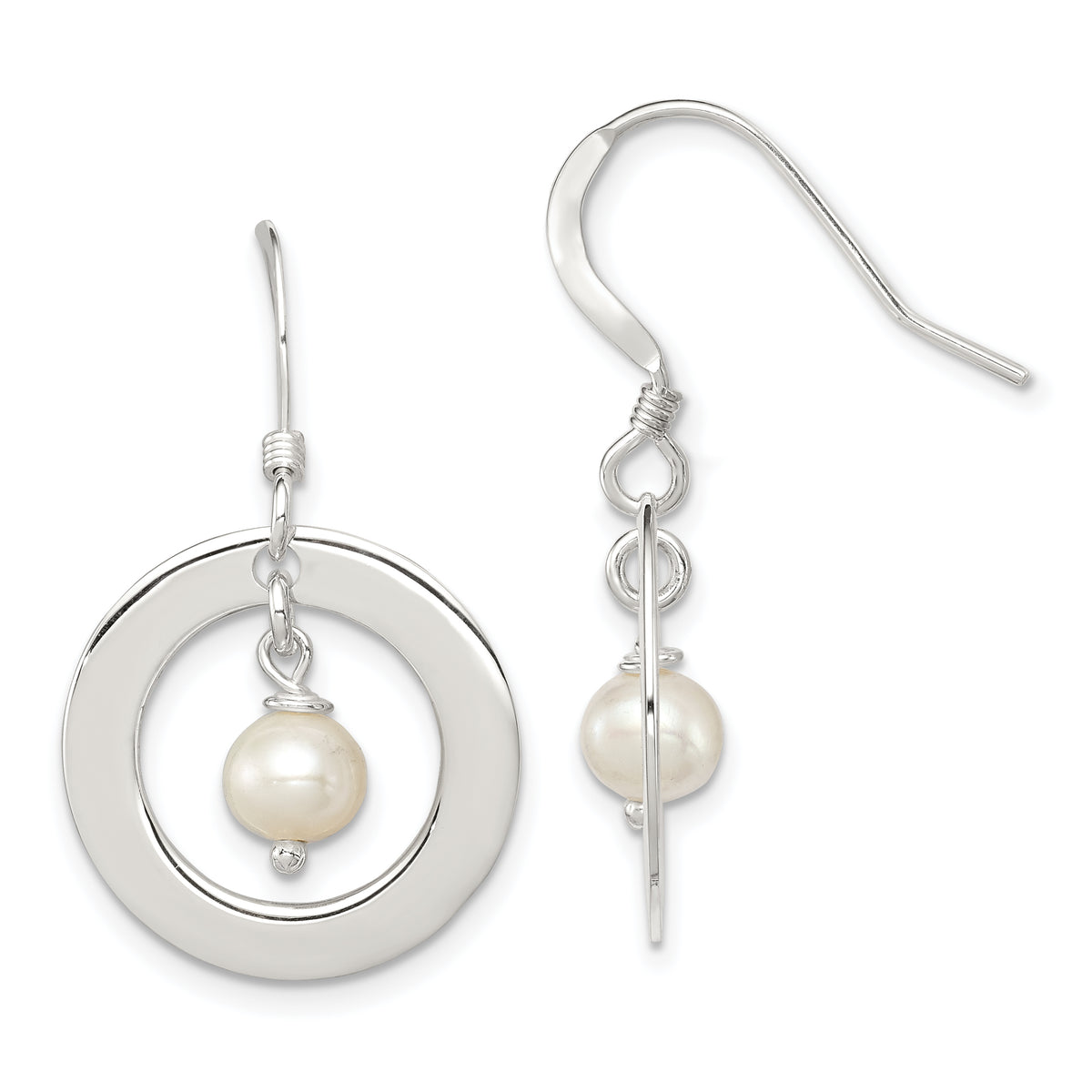 Sterling Silver White FW Cultured Pearl Dangle Earrings