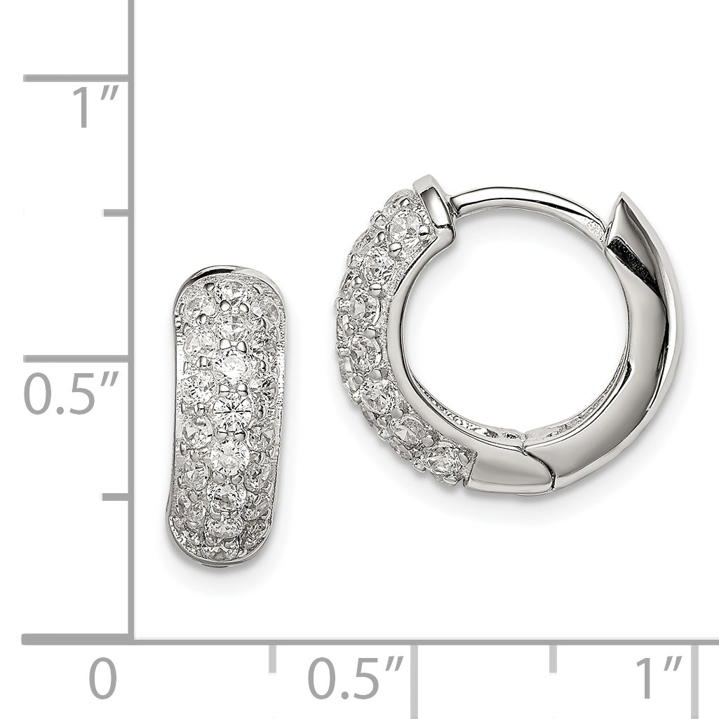 Sterling Silver Rhodium-plated CZ Hinged Hoop Earrings