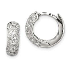 Sterling Silver Rhodium-plated CZ Hinged Hoop Earrings