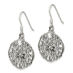 Sterling Silver Polished & Antiqued Filigree Circle Dangle Earrings