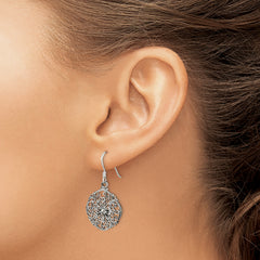 Sterling Silver Polished & Antiqued Filigree Circle Dangle Earrings