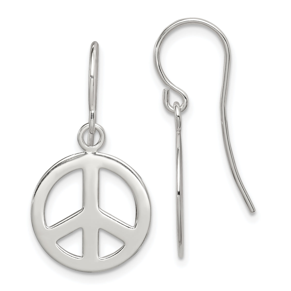 Sterling Silver Polished Peace Sign Dangle Earrings