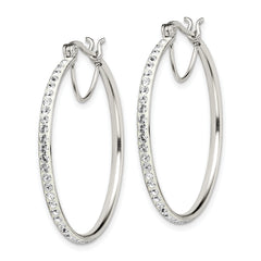 Sterling Silver Rhodium-plated White Preciosa Crystal Hoop Earrings