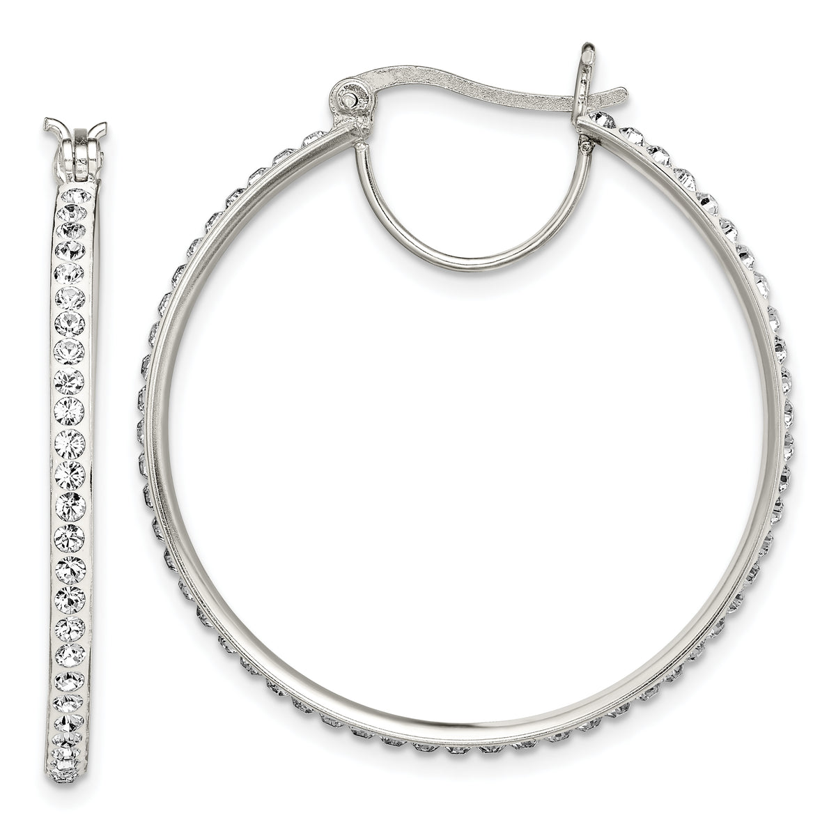 Sterling Silver Rhodium-plated White Preciosa Crystal Hoop Earrings