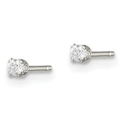 Sterling Silver Polished Children's 2mm Round Snap Set CZ Stud Earrings