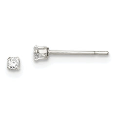 Sterling Silver Polished Children's 2mm Round Snap Set CZ Stud Earrings