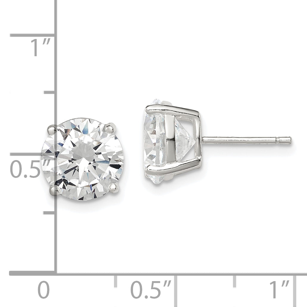 Sterling Silver 9mm Round Basket Set CZ Stud Earrings