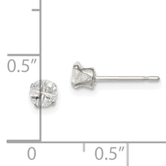 Sterling Silver 4mm Round Snap Set Cross-cut CZ Stud Earrings