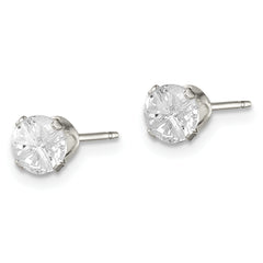 Sterling Silver 4.5mm Round Snap Set Cross-cut CZ Stud Earrings