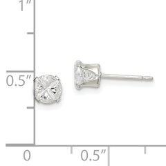 Sterling Silver 4.5mm Round Snap Set Cross-cut CZ Stud Earrings